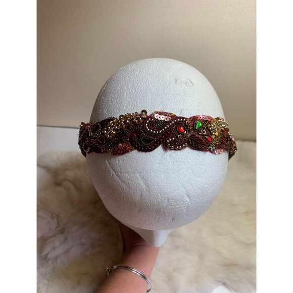 Women's Fascinator Hat Headband Sequins Crystals Paisley 1920s Style - Picture 3 of 6